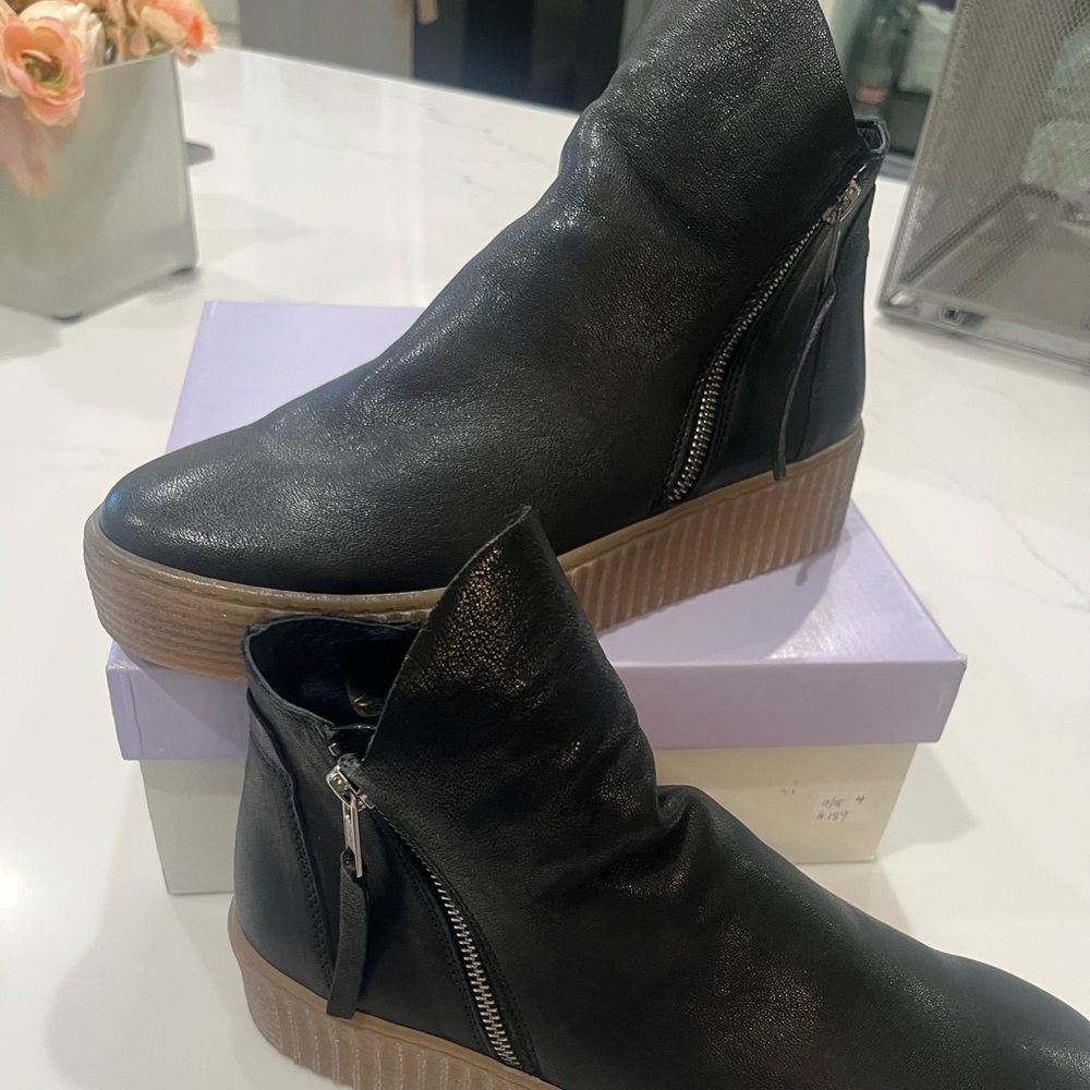 Eric Michael Black Ankle Boots with Tan Soles